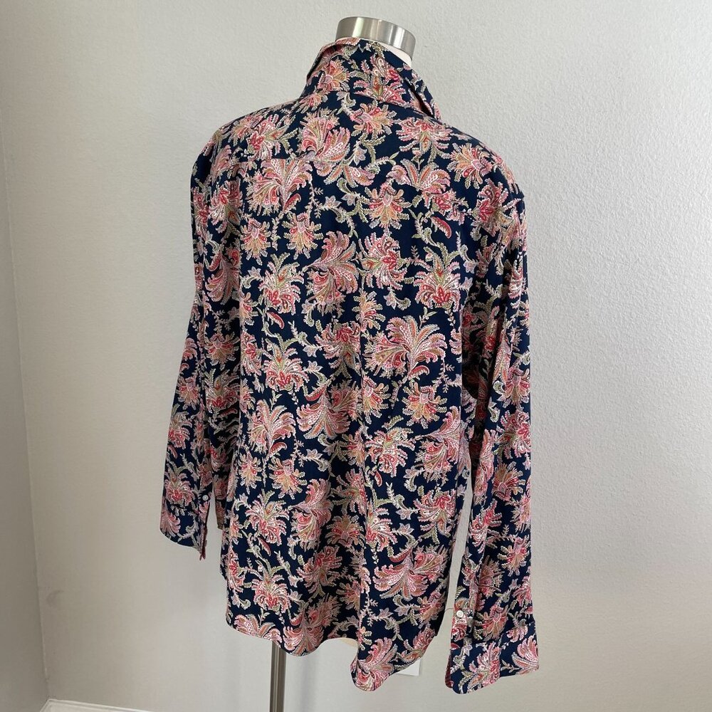 Chaps Womens Plus 2X No Iron Button Up Blouse‎ Navy Pink Paisley Long Sleeve Top - Picture 6 of 8